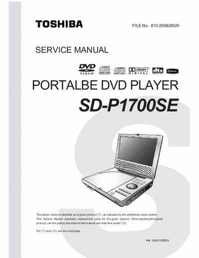 TOSHIBA SD-P1700SE SERVICE MANUAL